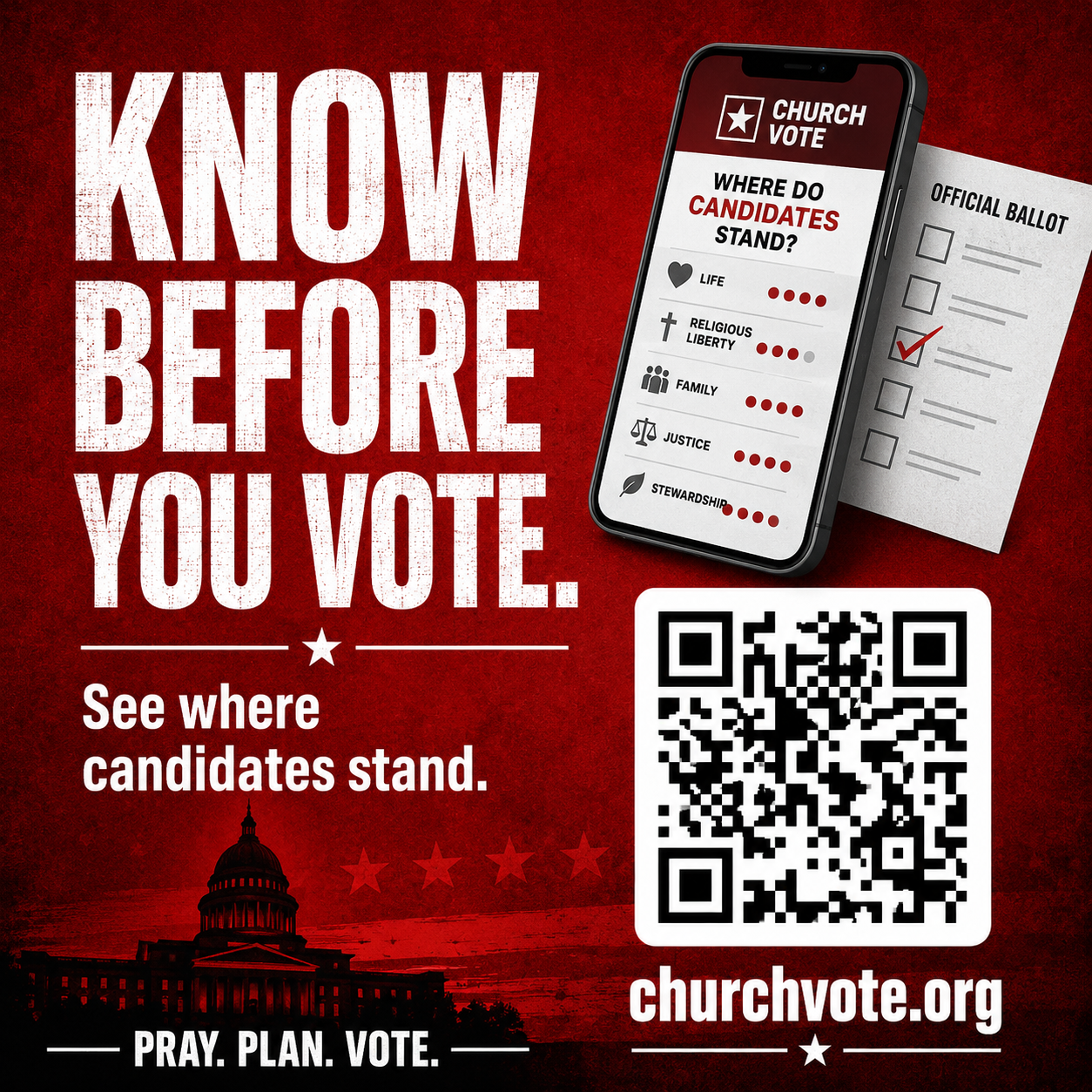 Know Before You Vote ChurchVote social graphic